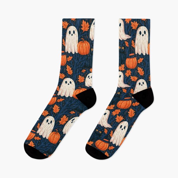 Item preview, Spooky Autumn Ghosts & Black Cat – Halloween Pattern designed and sold by KAM-KAM-STORE.