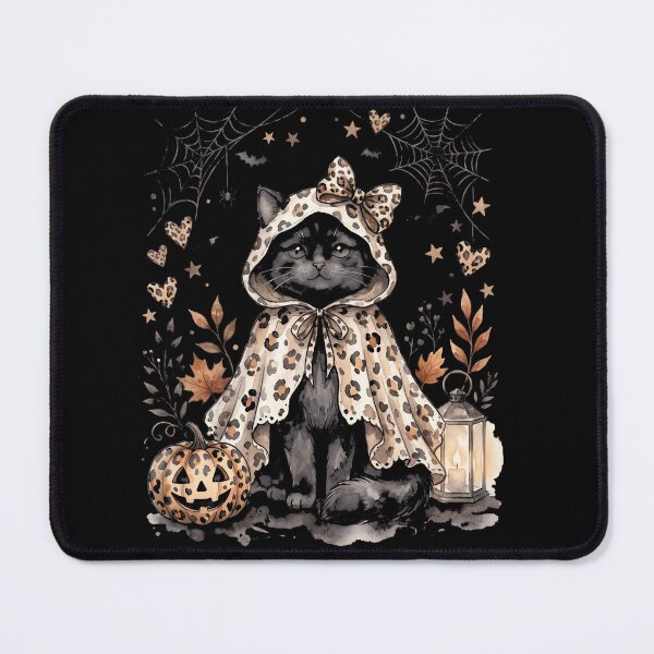 Item preview, Spooky Cute Watercolor Cat in Leopard Print Hooded Cape Halloween Art designed and sold by ArcaneArtistry.