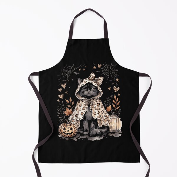 Item preview, Spooky Cute Watercolor Cat in Leopard Print Hooded Cape Halloween Art designed and sold by ArcaneArtistry.