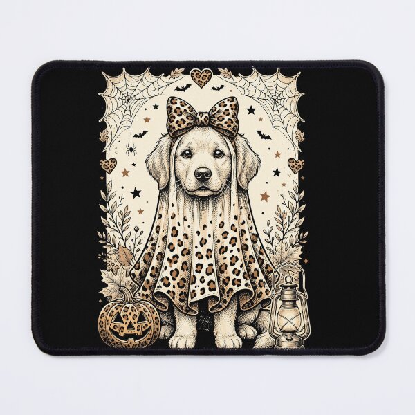 Item preview, Vintage Golden Retriever Ghost Dog Halloween Leopard Print Bow Aesthetic designed and sold by ArcaneArtistry.