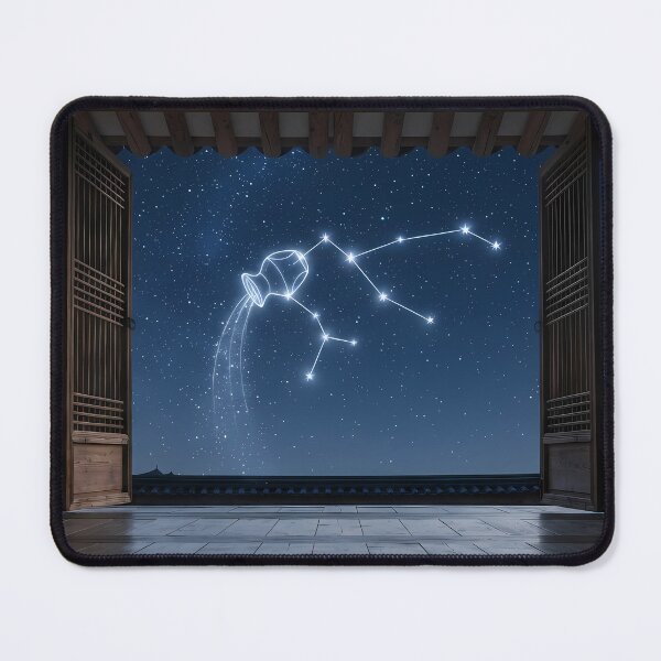 Item preview, Aquarius Constellation over a Traditional Hanok: Nostalgic Starlight Night | Fine Art Print designed and sold by SOOstudio73.