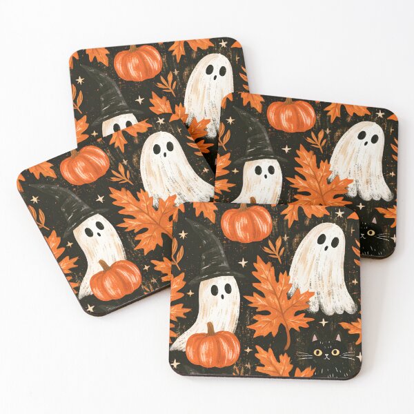 Item preview, Spooky Ghosts & Black Cat – Vintage Halloween Autumn designed and sold by KAM-KAM-STORE.