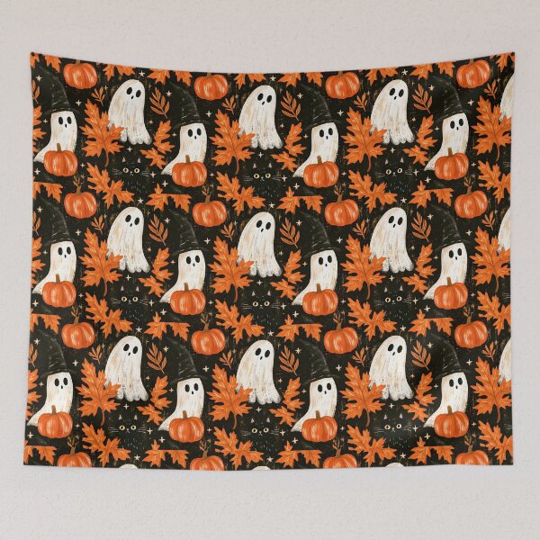 Item preview, Spooky Ghosts & Black Cat – Vintage Halloween Autumn designed and sold by KAM-KAM-STORE.