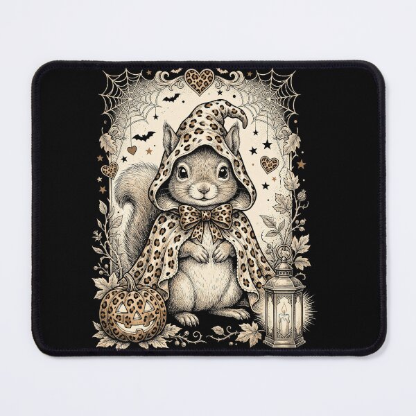 Item preview, Cute Halloween Squirrel Witch Vintage Illustration with Leopard Print Pumpkin designed and sold by ArcaneArtistry.