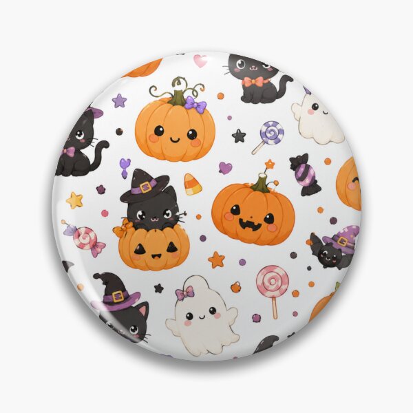 Item preview, Cute Kawaii Halloween Pattern – Pumpkins, Black Cats & Ghosts designed and sold by DreamPixelPrint.