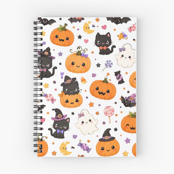 Item preview, Cute Kawaii Halloween Pattern – Pumpkins, Black Cats & Ghosts designed and sold by DreamPixelPrint.