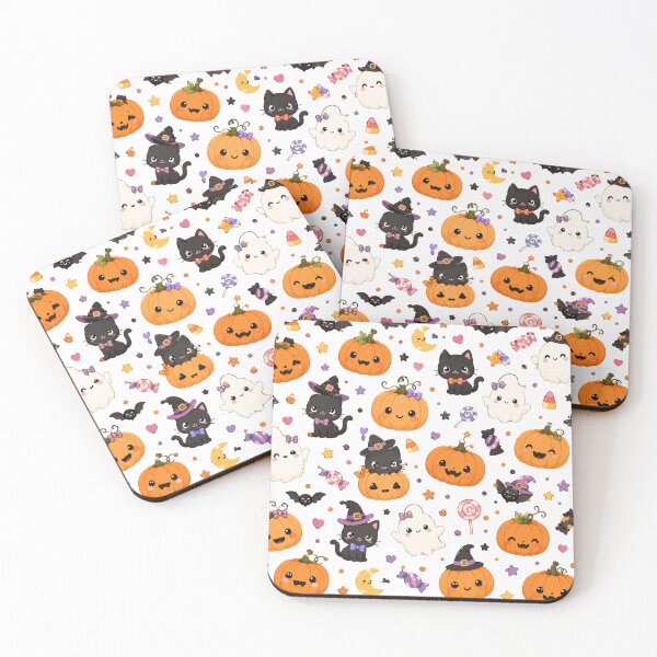 Item preview, Cute Kawaii Halloween Pattern – Pumpkins, Black Cats & Ghosts designed and sold by DreamPixelPrint.