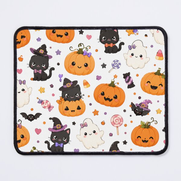 Item preview, Cute Kawaii Halloween Pattern – Pumpkins, Black Cats & Ghosts designed and sold by DreamPixelPrint.