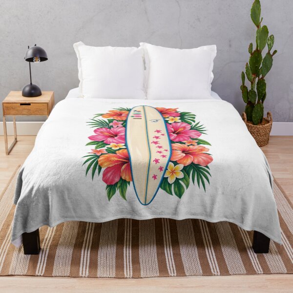 Item preview, Tabla de surf Taghazout con estampado floral de hibisco tropical de Hawái y cultura del surf. designed and sold by DesignArtist.ia.