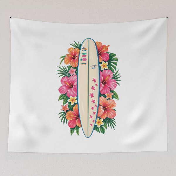 Item preview, Taghazout Surfboard Tropical Hibiscus Floral Hawaii Surf Culture Graphic designed and sold by DesignArtist.ia.
