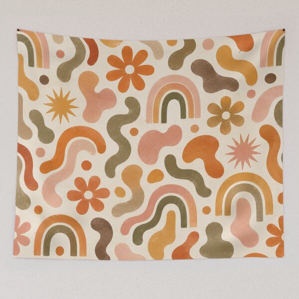 Item preview, 70s Retro Groovy Pattern Flowers Arches Boho Vintage designed and sold by QCena.