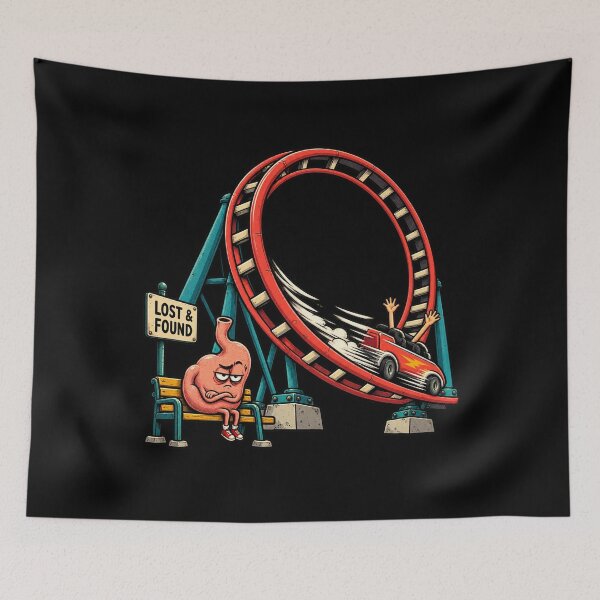 Item preview, Funny Roller Coaster Lost My Stomach Cartoon Coaster Enthusiast designed and sold by Concrete Coffee Studio.