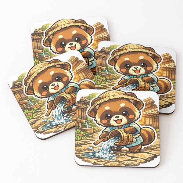 Item preview, Kawaii Tanuki Watering a Japanese Stone Path – Nostalgic Summer Japan designed and sold by kawaii animal store (in Japan).