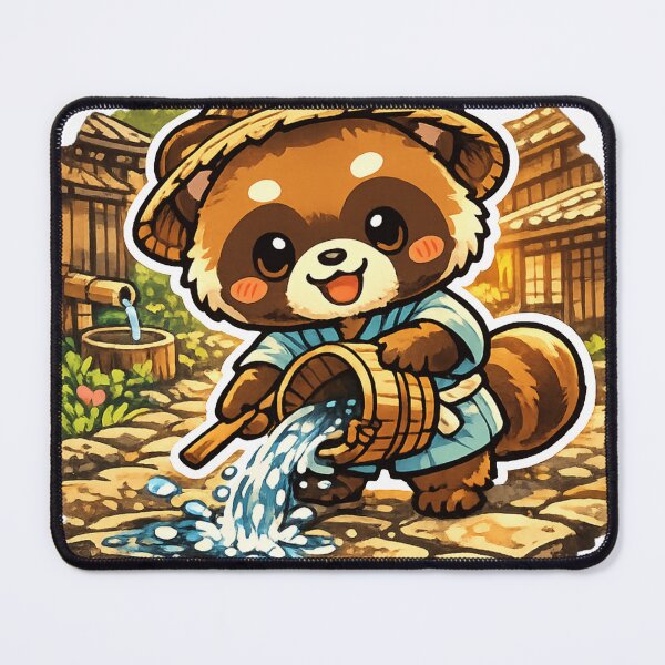 Item preview, Kawaii Tanuki Watering a Japanese Stone Path – Nostalgic Summer Japan designed and sold by kawaii animal store (in Japan).