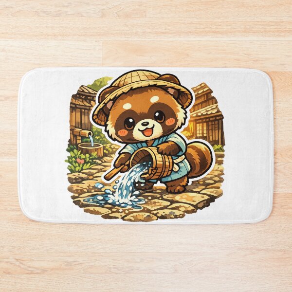 Item preview, Kawaii Tanuki Watering a Japanese Stone Path – Nostalgic Summer Japan designed and sold by kawaii animal store (in Japan).