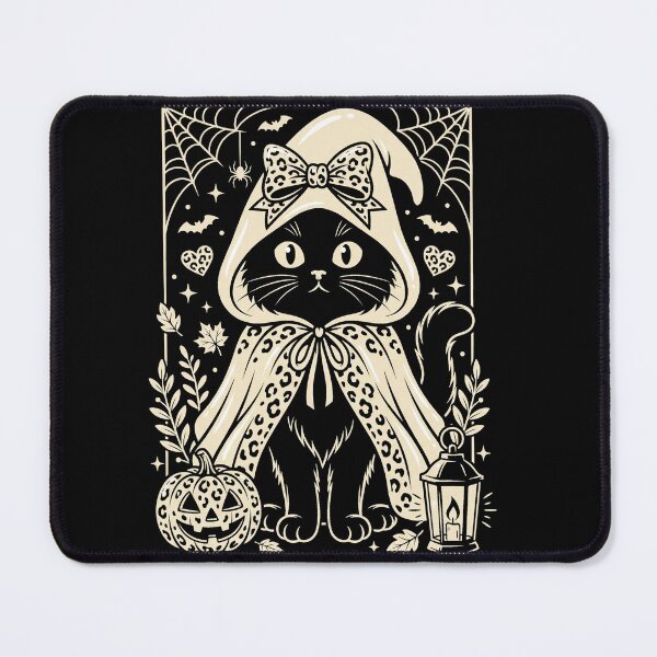 Item preview, Cute Halloween Witch Cat with Leopard Print Cape and Pumpkin Line Art designed and sold by ArcaneArtistry.