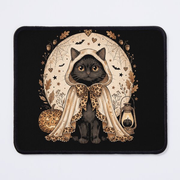 Item preview, Vintage Halloween Siamese Cat in Leopard Print Cloak Cozy Autumn Art designed and sold by ArcaneArtistry.