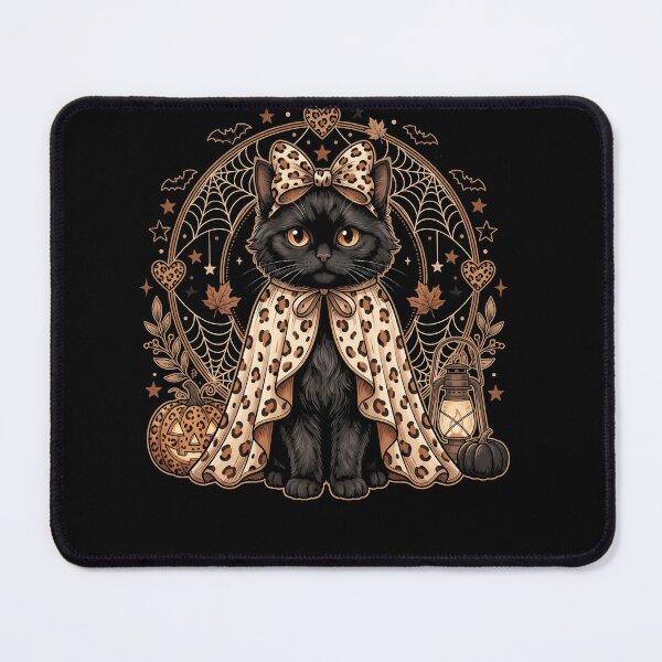 Item preview, Cute Halloween Cat in Leopard Print Cape Witchy Autumn Kitten designed and sold by ArcaneArtistry.