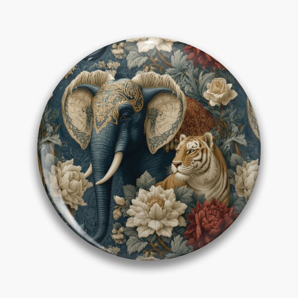 Item preview, Vintage Navy Elephant and Tiger Floral Pattern By Moose Disco designed and sold by MooseDisco.