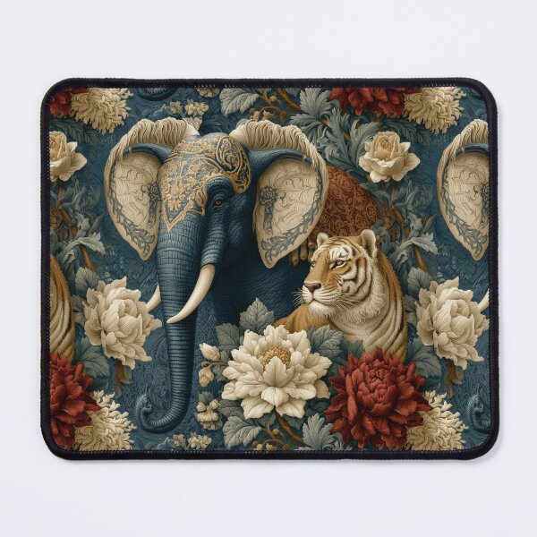 Item preview, Vintage Navy Elephant and Tiger Floral Pattern By Moose Disco designed and sold by MooseDisco.