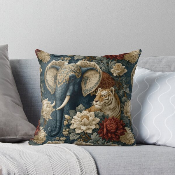 Item preview, Vintage Navy Elephant and Tiger Floral Pattern By Moose Disco designed and sold by MooseDisco.
