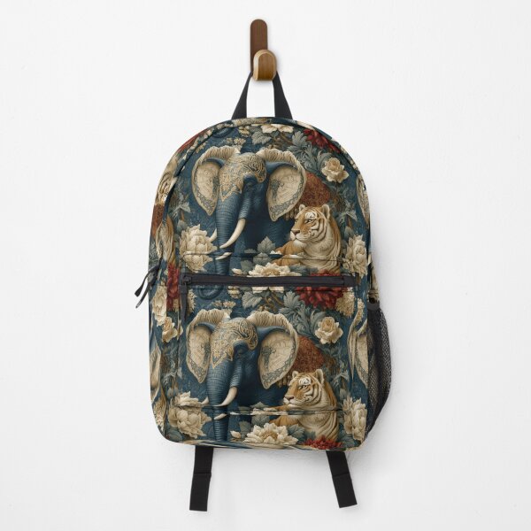 Item preview, Vintage Navy Elephant and Tiger Floral Pattern By Moose Disco designed and sold by MooseDisco.