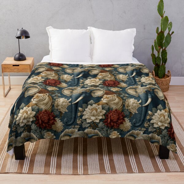 Item preview, Vintage Navy Elephant and Tiger Floral Pattern By Moose Disco designed and sold by MooseDisco.