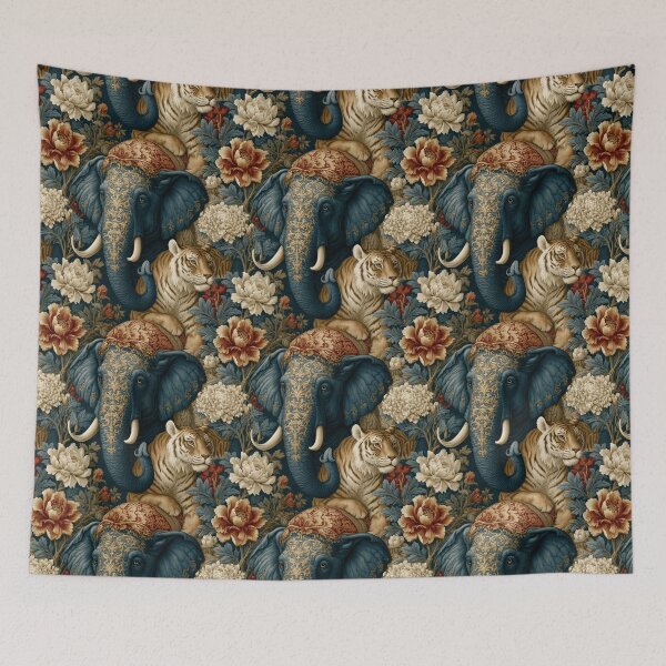 Item preview, Vintage Gold Elephant Regal Tiger Floral Pattern By Moose Disco designed and sold by MooseDisco.