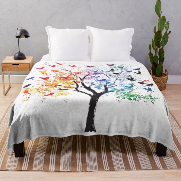 Item preview, Four Seasons Tree with Colorful Birds – Watercolor Nature Art designed and sold by Awarrie.