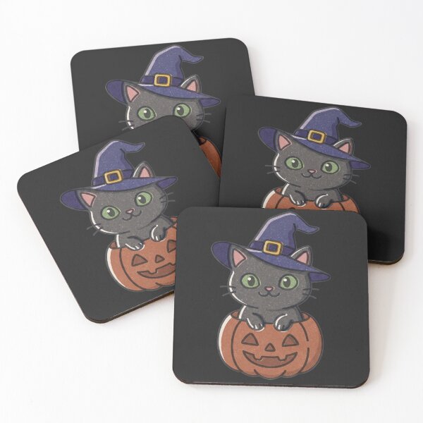 Item preview, Kawaii Black Cat in Pumpkin Witch Hat designed and sold by MewSpooky.