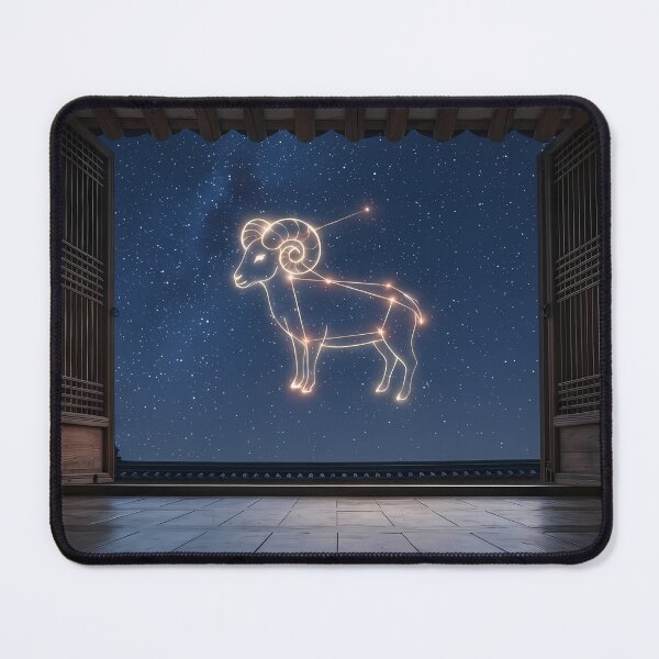 Item preview, Aries Constellation over a Traditional Hanok: Celestial Pioneer Night | Fine Art Print designed and sold by SOOstudio73.