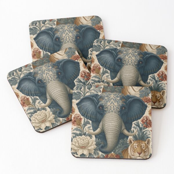 Item preview, Vintage Elephant Tiger Damask Floral Pattern By Moose Disco designed and sold by MooseDisco.