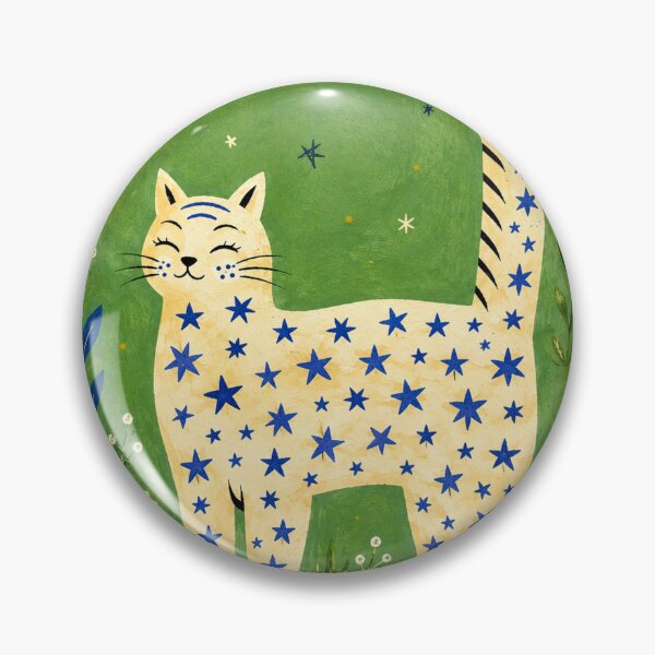 Item preview, Cute Cat Art Print | Whimsical Star Cat & Botanical Folk Art | whimsical cat wall art designed and sold by AbstractAuraArt.