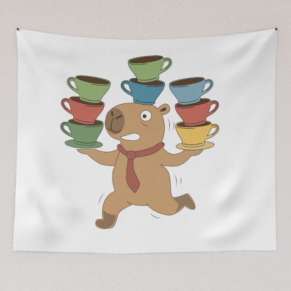 Item preview, Capybara Juggling Multiple Coffee Cups designed and sold by TatinkaArtskill.