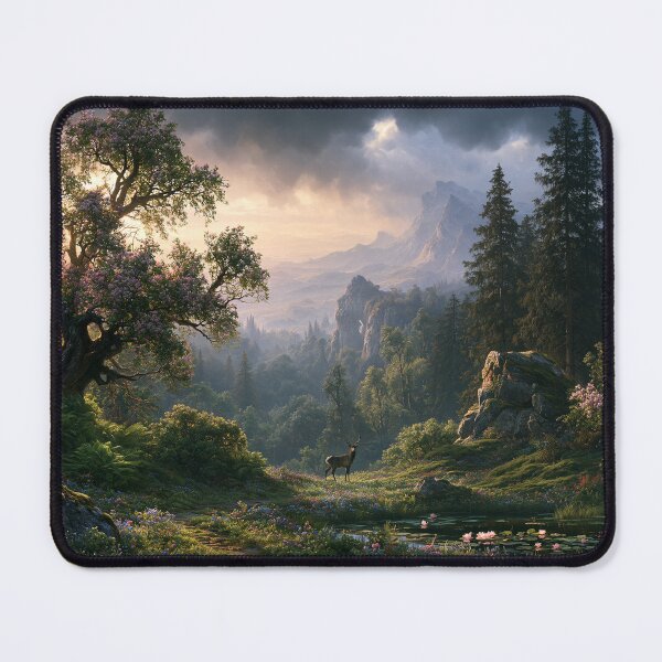 Item preview, Epic fantasy landscape with deer | Fantasy print | Landscape designed and sold by Schmidsi.