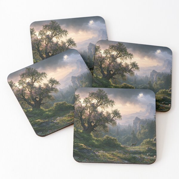 Item preview, Epic fantasy landscape with deer | Fantasy print | Landscape designed and sold by Schmidsi.