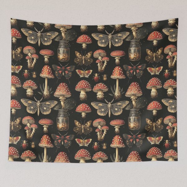 Item preview, Vintage Gothic Moth Mushroom Jar Pattern by Moose Disco designed and sold by MooseDisco.