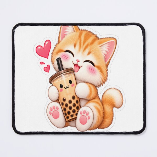 Item preview, Cute Orange Cat Drinking Boba Tea Sticker designed and sold by Genzfirevibes.