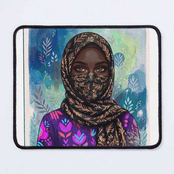 Item preview, Intricate Gold Leaf Hijab and Veiled Black Woman Watercolor Portrait Art Print designed and sold by HayaasBoutique.