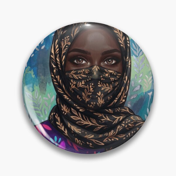 Item preview, Intricate Gold Leaf Hijab and Veiled Black Woman Watercolor Portrait Art Print designed and sold by HayaasBoutique.