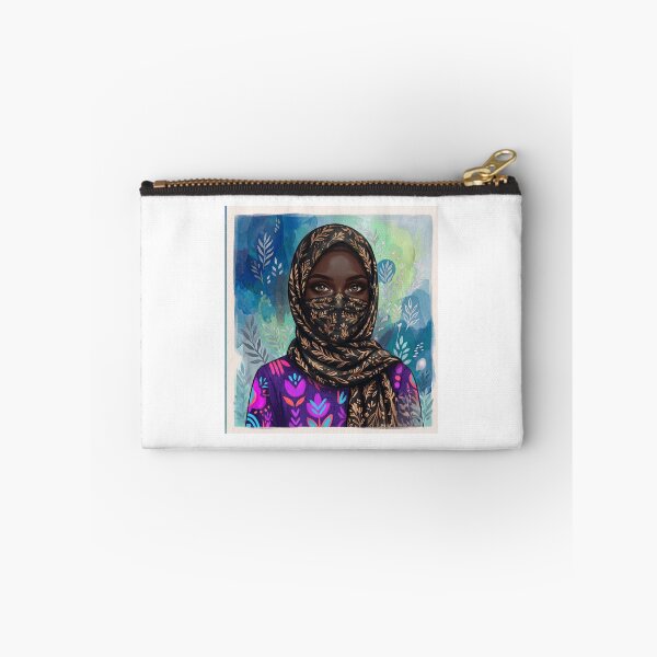 Item preview, Intricate Gold Leaf Hijab and Veiled Black Woman Watercolor Portrait Art Print designed and sold by HayaasBoutique.