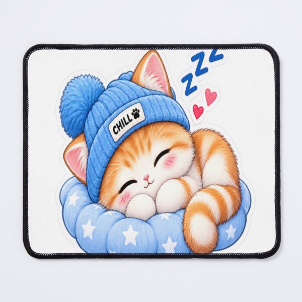 Item preview, Cute Sleeping Cat in Blue Beanie Kawaii Sticker designed and sold by Genzfirevibes.