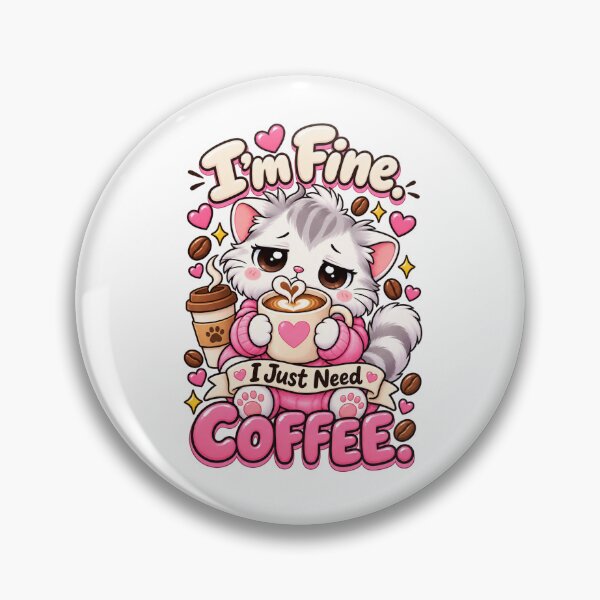 Item preview, I’m Fine. I Just Need Coffee – Cute Coffee Cat designed and sold by JPCuteDesign.