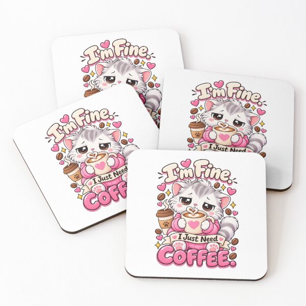 Item preview, I’m Fine. I Just Need Coffee – Cute Coffee Cat designed and sold by JPCuteDesign.