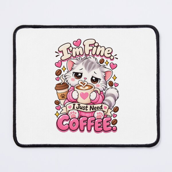 Item preview, I’m Fine. I Just Need Coffee – Cute Coffee Cat designed and sold by JPCuteDesign.