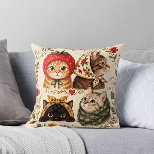 Item preview, Cottagecore Floral Cat Art – Vintage Botanical Watercolor Cats Wall Decor | Cottagecore Cat Art designed and sold by AbstractAuraArt.