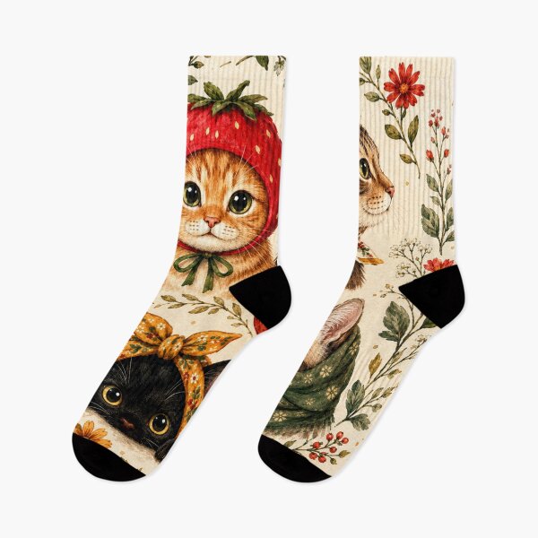 Item preview, Cottagecore Floral Cat Art – Vintage Botanical Watercolor Cats Wall Decor | Cottagecore Cat Art designed and sold by AbstractAuraArt.