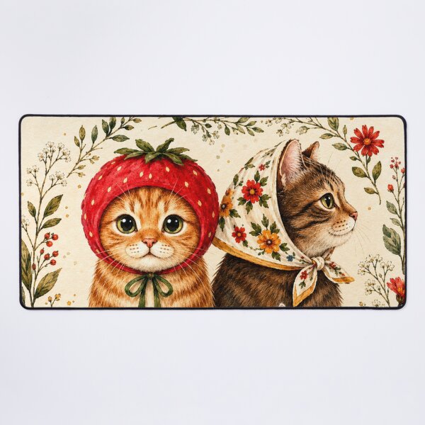 Item preview, Cottagecore Floral Cat Art – Vintage Botanical Watercolor Cats Wall Decor | Cottagecore Cat Art designed and sold by AbstractAuraArt.