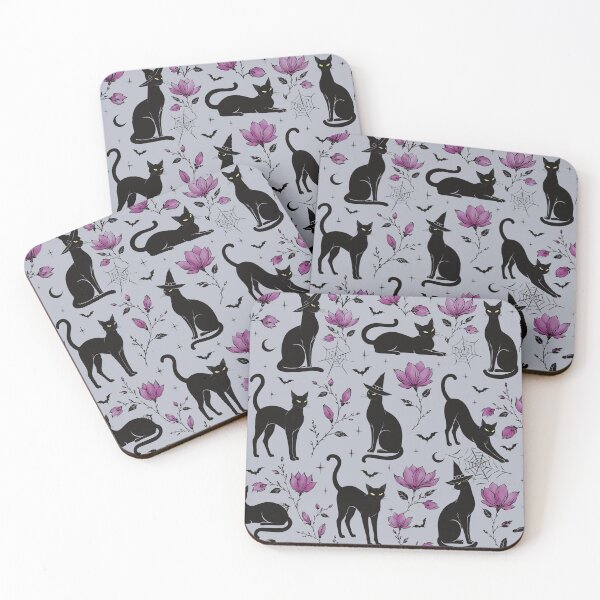 Item preview, Black Cats & Purple Magnolias | Witchy Gothic Halloween Pattern designed and sold by MonNoir.