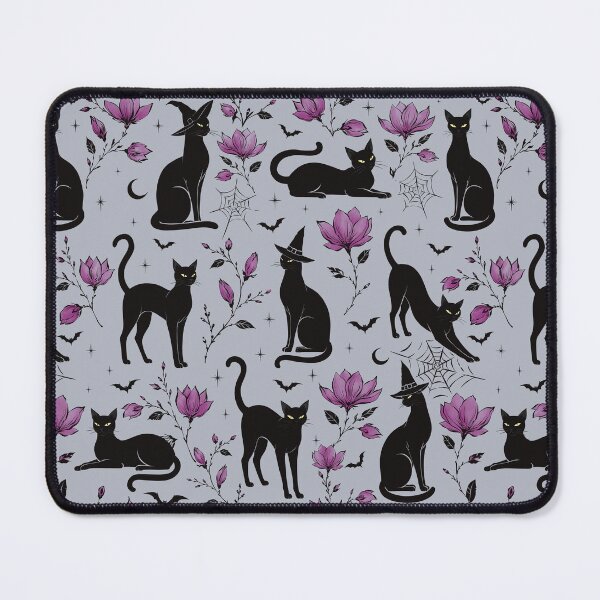 Item preview, Black Cats & Purple Magnolias | Witchy Gothic Halloween Pattern designed and sold by MonNoir.